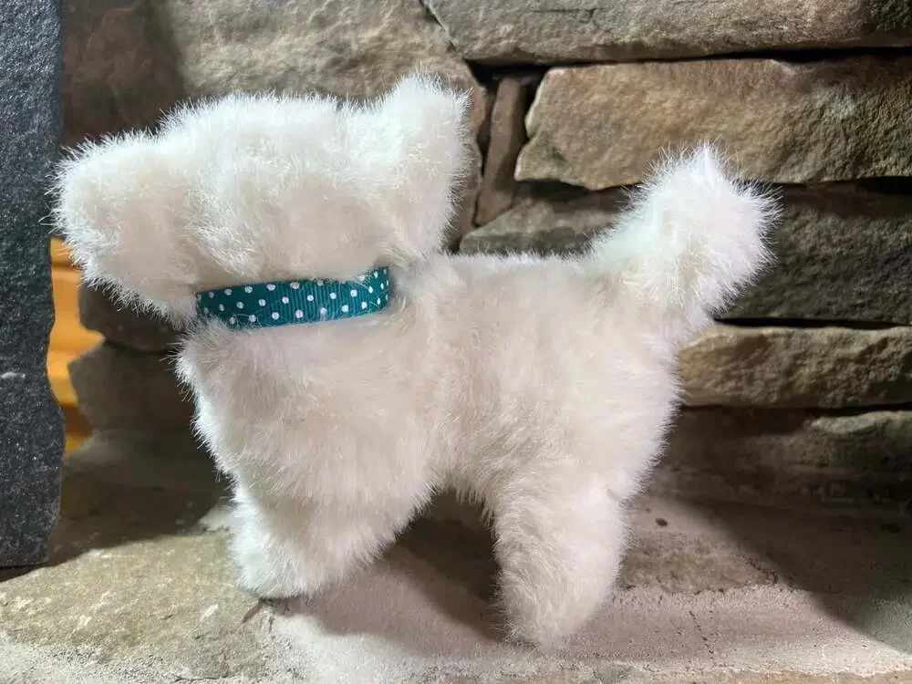 GUND vintage White Kitten Plush Teal polka dot bow Blue Eyes